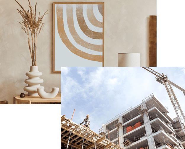 2 A collage of pictures with construction and building materials.
